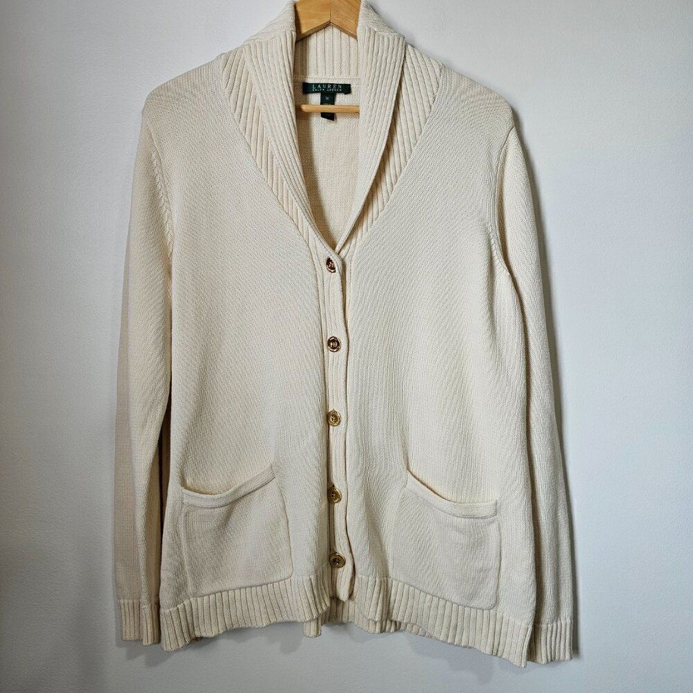 EUC Ralph Lauren Cream Shawl Collar Cardigan Sweater size 1X